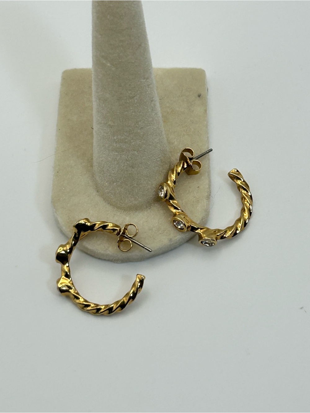 Vintage Twisted Hoop Crystal Earrings Chunky Studs Gold-tone - Picture 5 of 9
